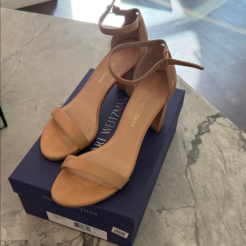Stuart Weitzman Nude Block Heel Sandals